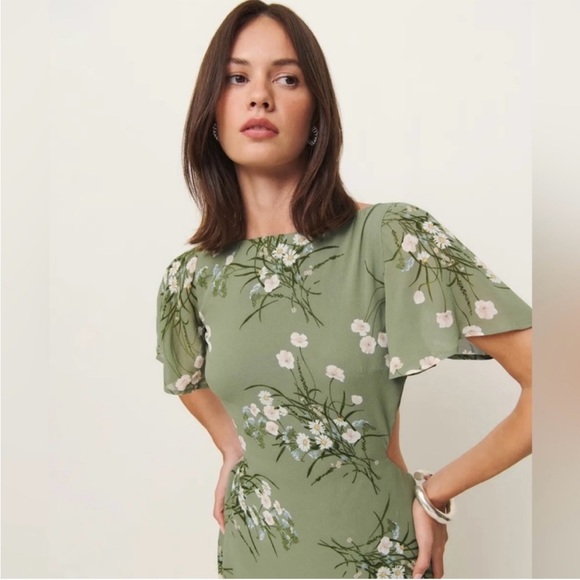 NWT Reformation green Floral backless dress - the coralie dress in Bonita 0 - Picture 3 of 10
